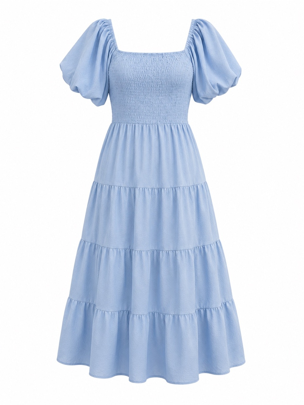 PRETTYGARDEN Blue Tiered Smocked Midi Dress Large Puff Sleeve Cottagecore - Picture 3 of 12